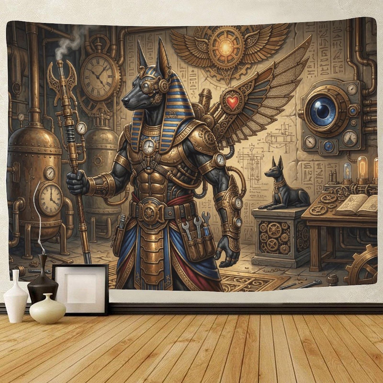 GPMNBCXZK Egyptian Anubis Wall Tapestry Steampunk 3D Print Home Living Room Bedroom Dorm Art Decoration 130cmx150cm