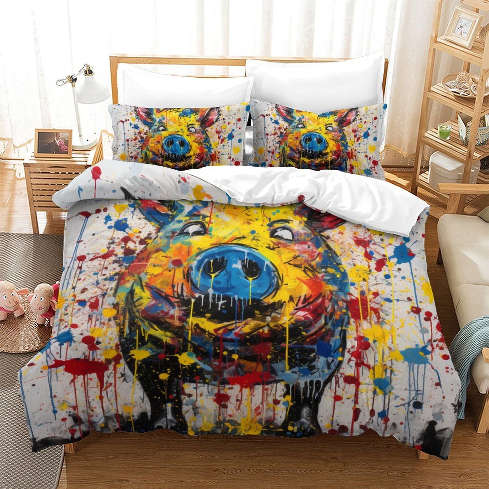 Housse de couette porcs 3D 200x200cm avec taies d'oreiller pour literie d'enfants