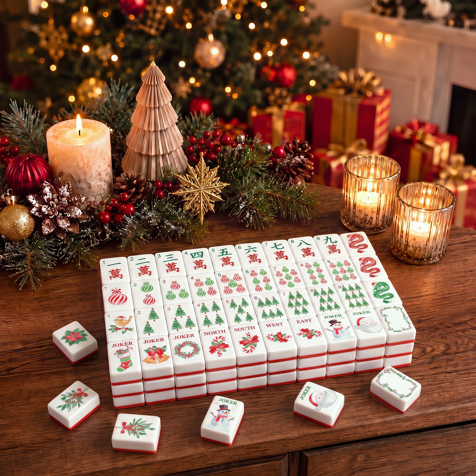 Soulchen American Mahjong - Set di 166 mattonelle, tema acquerello | Scatola portaoggetti in acrilico e dadi, 3 cm, piastrelle incise 3D per adulti e amici, gioco in famiglia notte mahjong