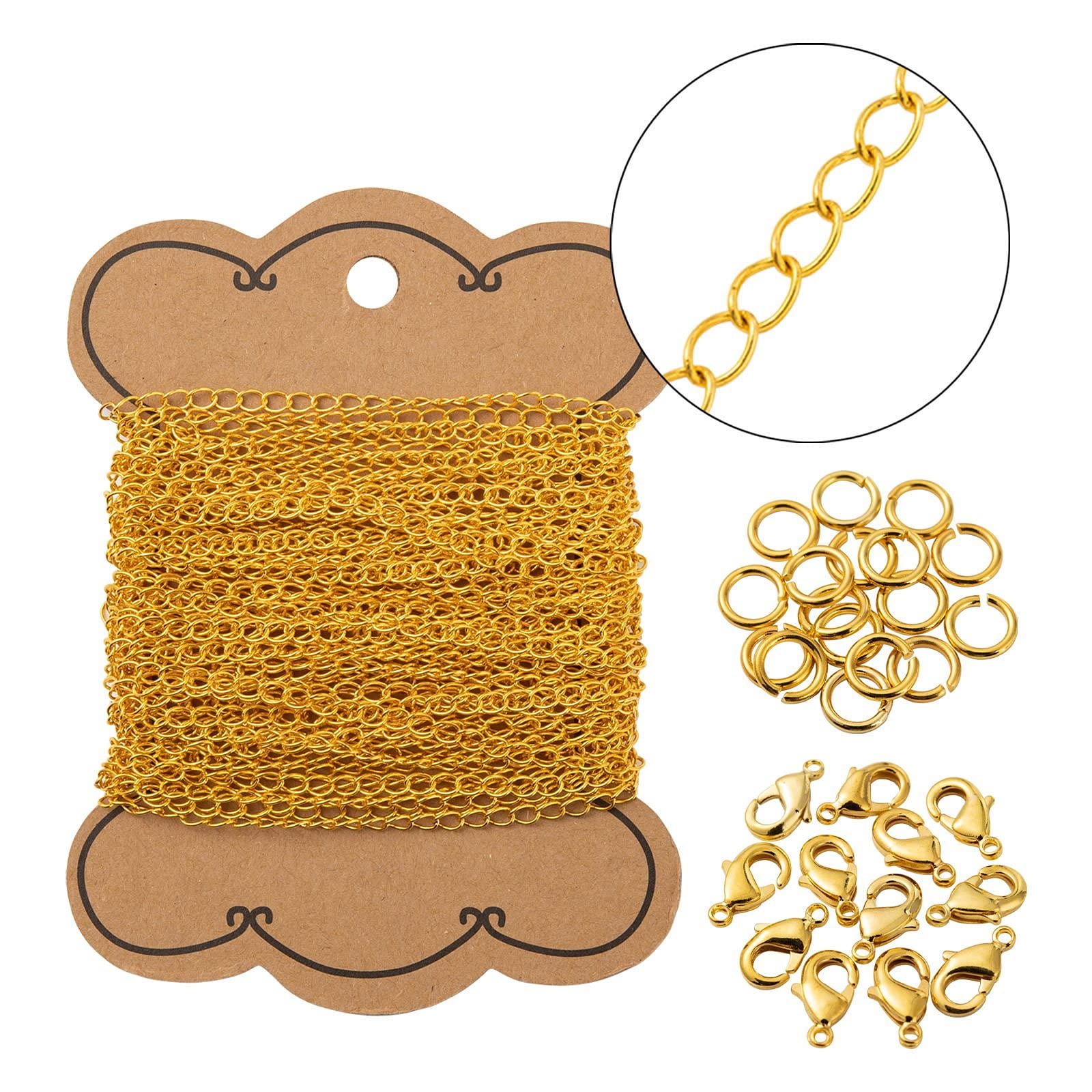 Spritewelry 10m 32 Feet Gold Plated Curb Chain Necklace with 30 Lobster Clasps & 100 Jump Rings for Necklace Bracelets Jewelry Accessory Craftings - Image 2