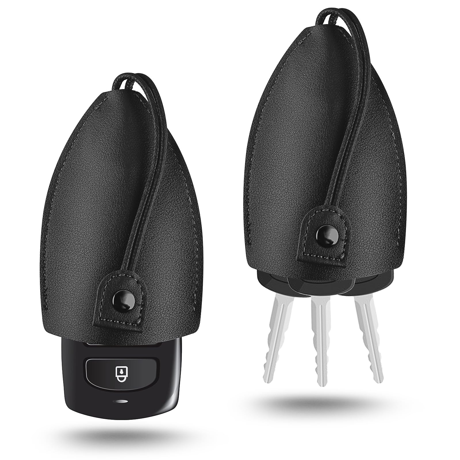 Amabro2PCS Car Key Case, Pull-Out Key Case Cover Leather Key Sleeve Large Capacity Key Fob Keychain Bags Protective Key Holder Pouch for Car Keys