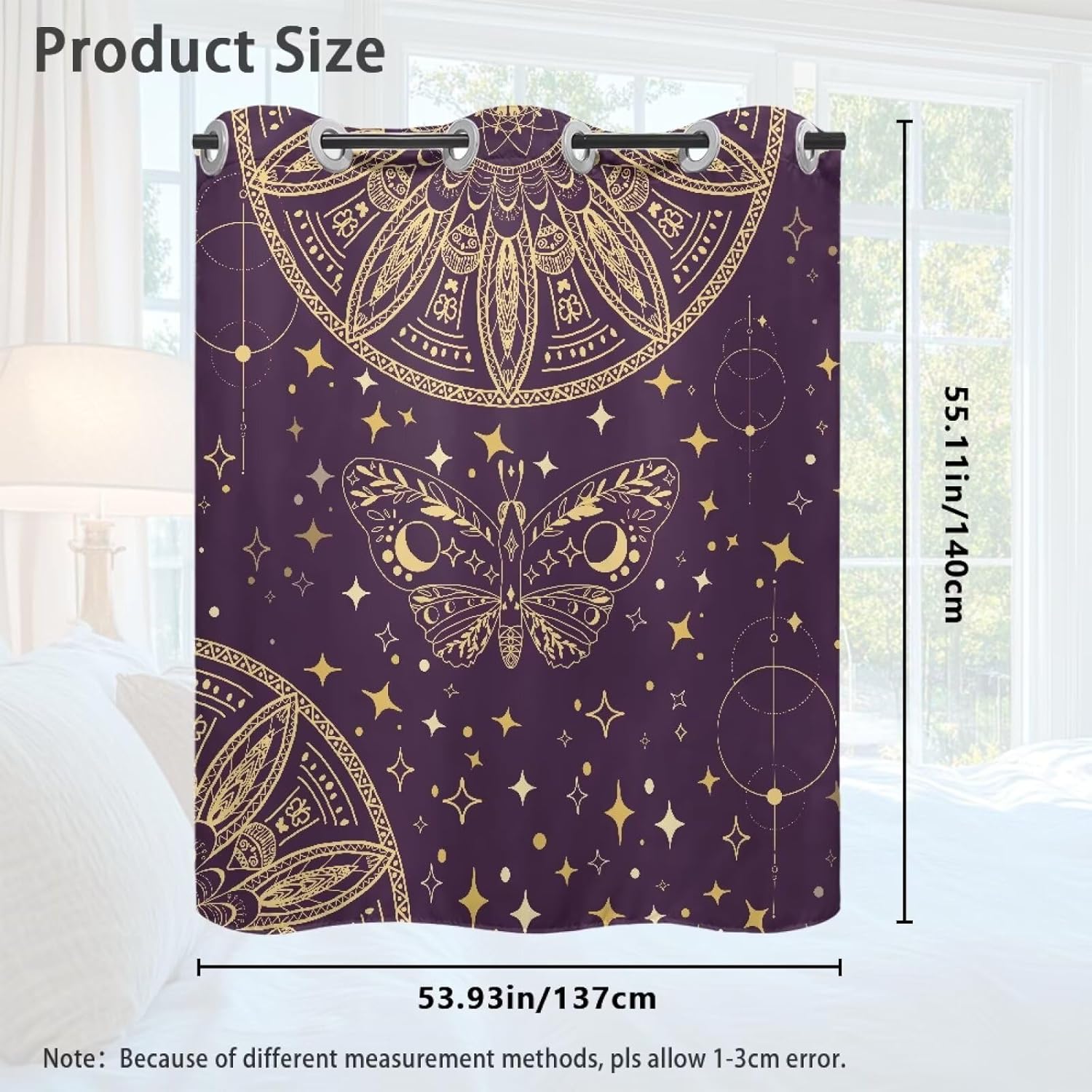 ZOUTAIRONG Purple Mandala Butterfly Blackout Curtains for Living Room Durable Window Treatments 2 Panel Set, Thermal Insulated Blackout Curtains for Bedroom