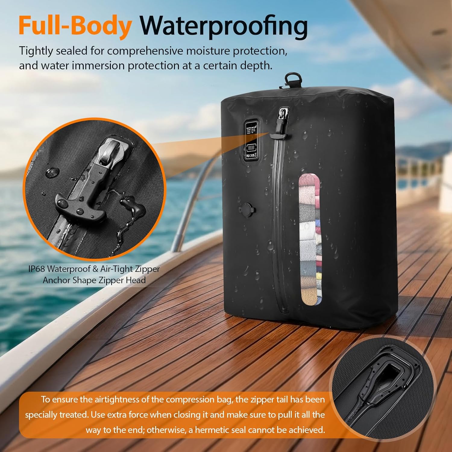 KXB Travel Vacuum Seal Bags with One-Button Suction, 34L Compression Packing Cubes for Carry-On Suitcase & Travel Backpack, Reusable IP67 Waterproof Vacuum Storage Kit for Luggage