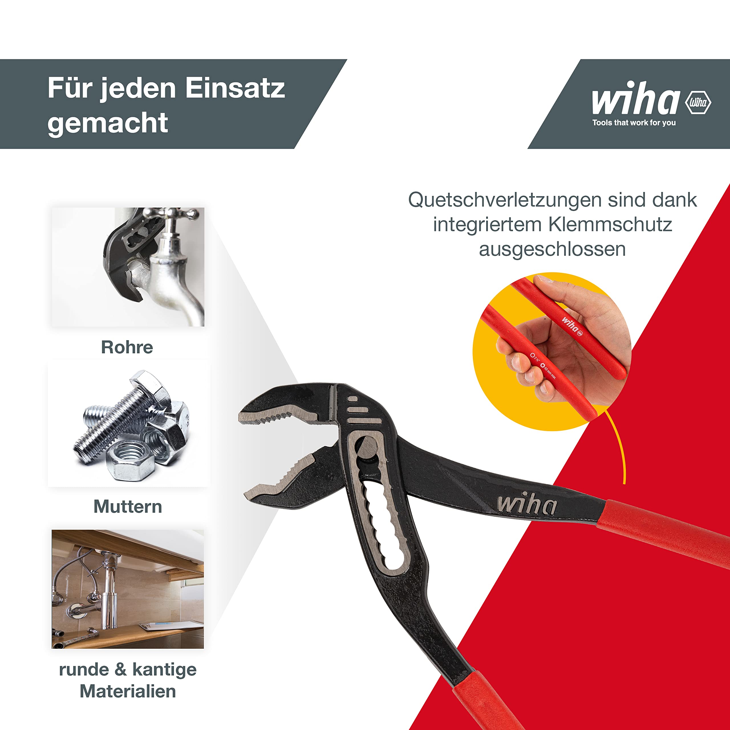 Bomba De Agua WIHA 26763 - Alicates Para Fontanería Classic Z 21 0 01 300 Mm Mordaza De Presion