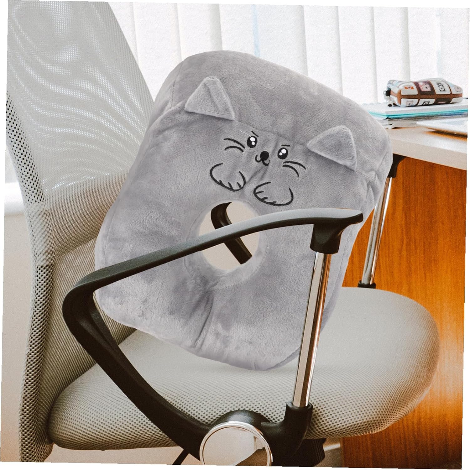 Ergonomic Stuffed Office Nap Pillow with Cartoon Design Portable Face Down Sleeping Cushion for Comfortable Office Napping and Soft Gray Cat Nap Cushion Gift