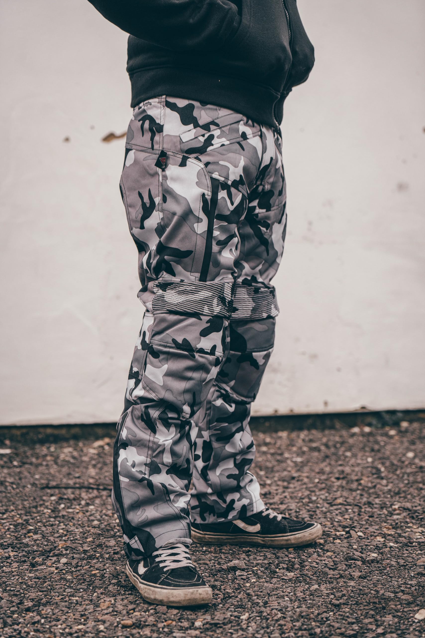 Texpeed Pantalon de moto homme renforcé - Gris Camouflage Imperméable - Avec armure CE blindé protection (EN 1621-1) - L Taille/Jambe Longue