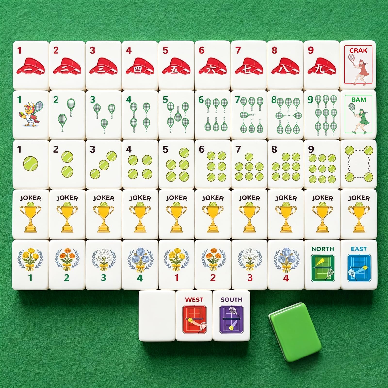 160 American Green Mahjong Tiles Tennis Engraved Mini Mahjong Set with Dice