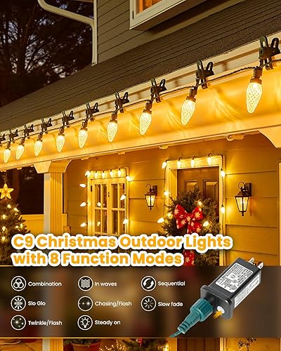 Miniatura 2 de Minetom Luces de Navidad C9 para exteriores, 88 pies, 110 luces LED con 8 modos de iluminación, impermeable, conectable, certificado UL, blanco