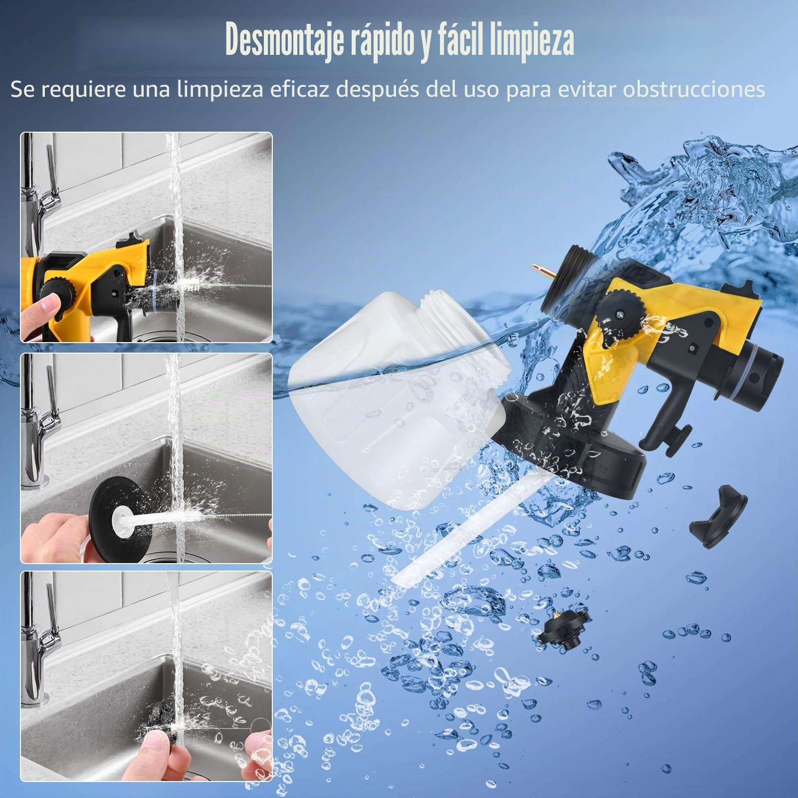 Pistola de Pintura Eléctrica HVLP 800W, 1400ML con Gatillo Bloqueable para Uso Continuo, 4 Boquillas & 3 Patrones para Paredes Vallas Muebles Techo, Sistema de pulverización de pintura2