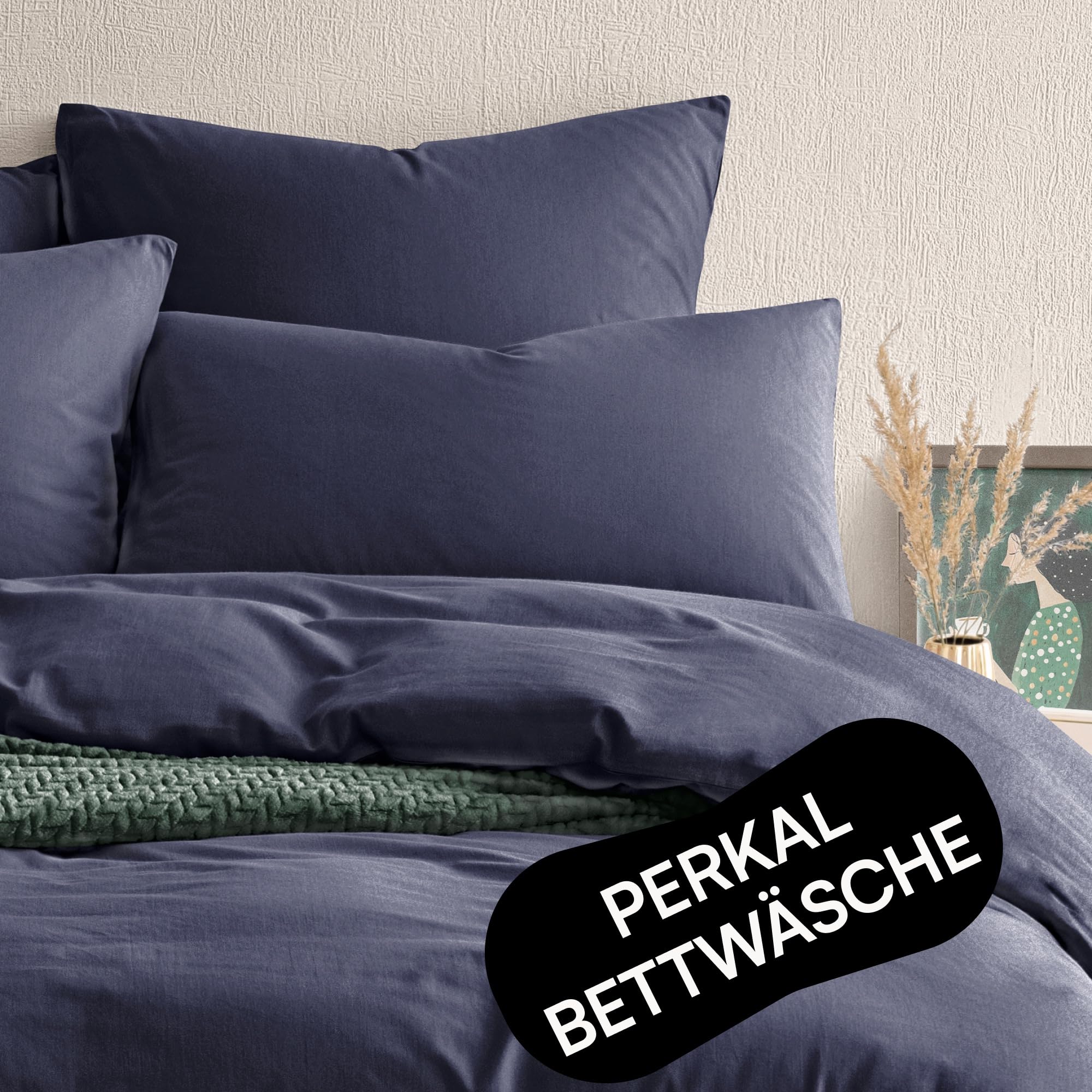 Seralino Perkal Bettwäsche 135x200 Dunkelblau mit Kopfkissenbezug 80x80, 100% Bio Baumwolle, Weiche Stonewashed mit Reißverschluss Küche, Haushalt & Wohnen