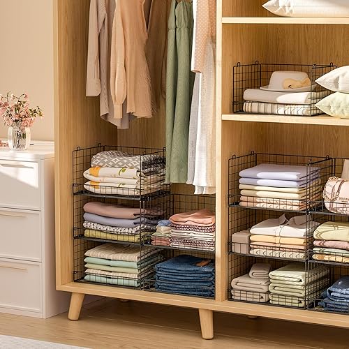 Miniatura 5 de Organizadores de armario apilables de 5 niveles y estantes de almacenamiento, cestas organizadoras de estantes de armario, almacenamiento de suéter