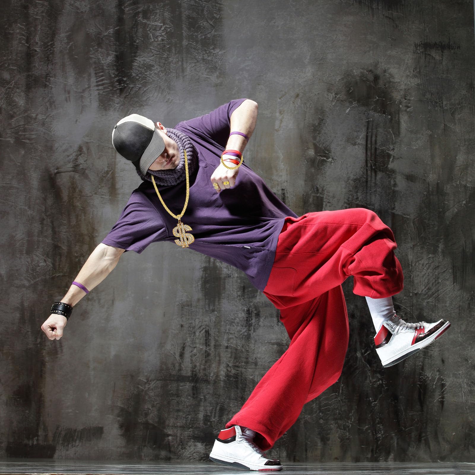 DONGZQAN Pack of 8 costume gold chain fancy dress, hip hop rapper costume, 80s/90s outfit - Image 3