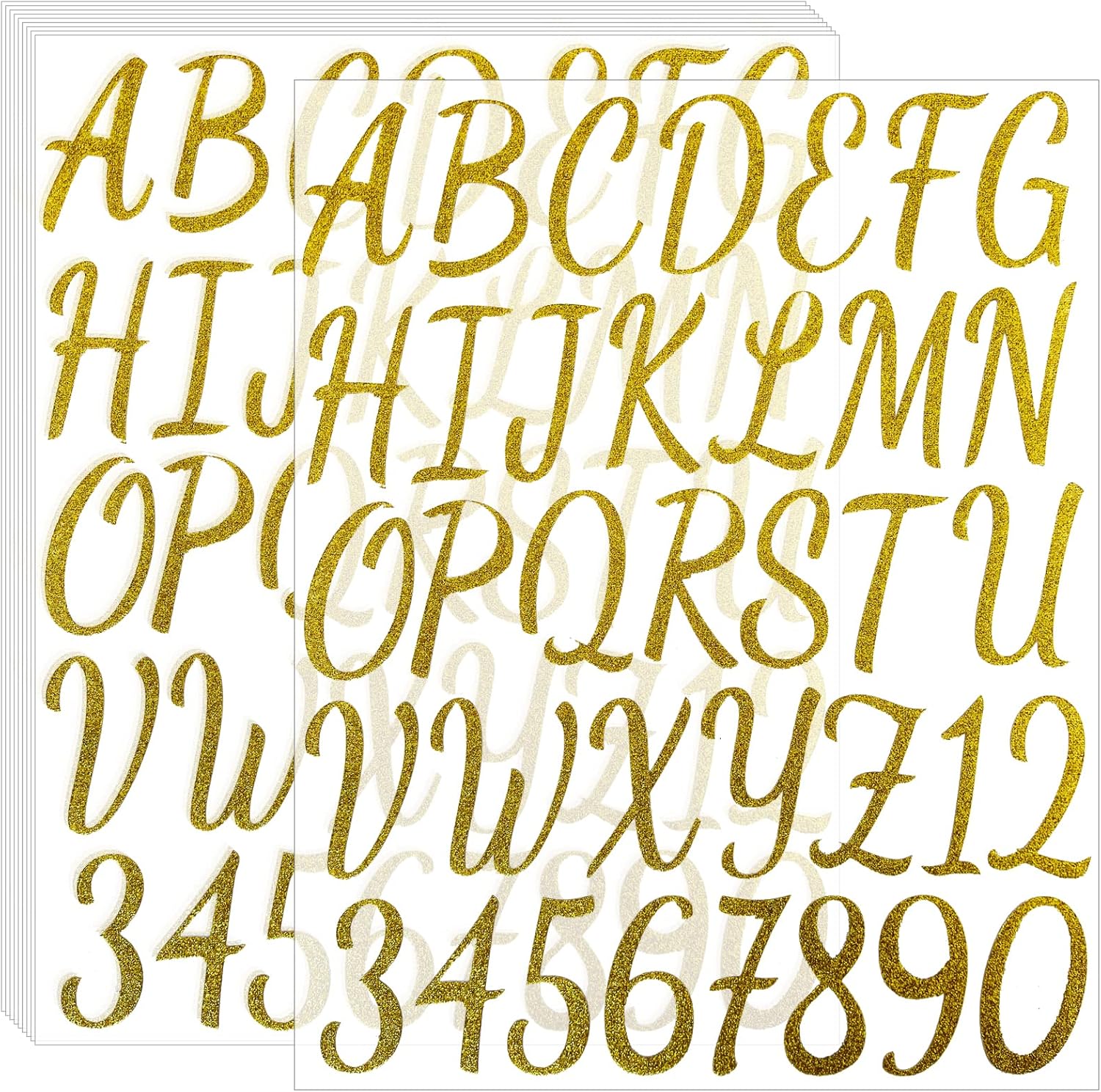 360 Pieces 10 Sheets Self-Adhesive Glitter Capital Letter Stickers, Alphabet Sticker Letter for Crafts, Classroom Decor, Sign, Door, Business, Address Number (Gold,2 Inch)