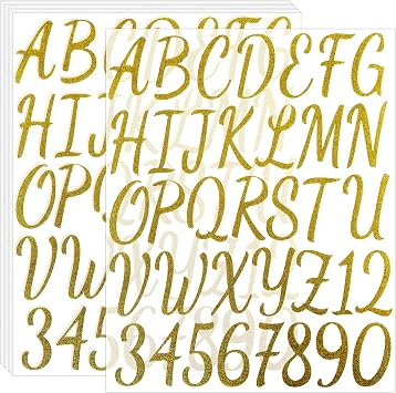360 Pieces 10 Sheets Self-Adhesive Glitter Capital Letter Stickers, Alphabet Sticker Letter for Crafts, Classroom Decor, Sign, Door, Business, Address Number Gold,2 Inch
