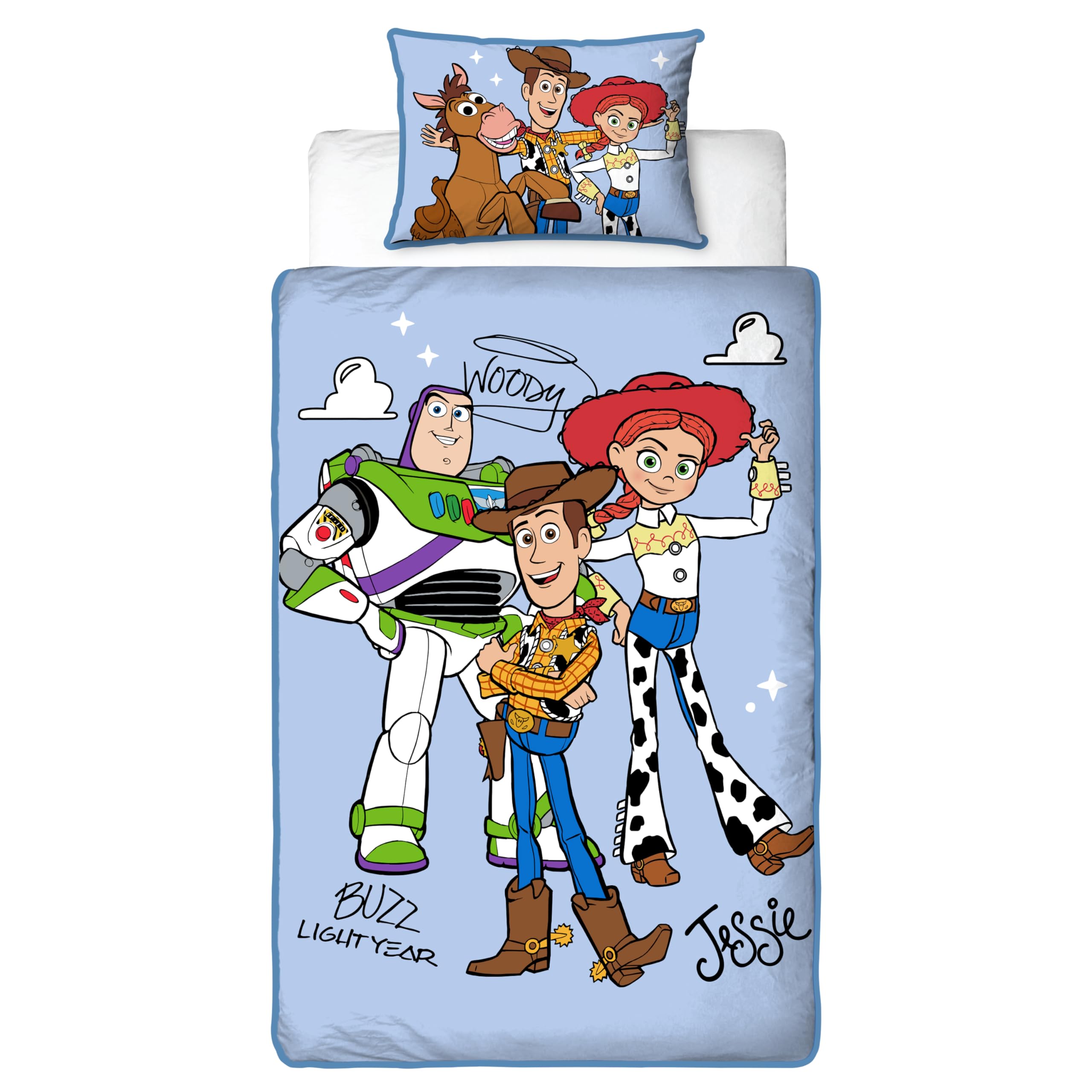 Disney Toy Story Housse de Couette Enfants Simple Officielle | Literie réversible 2 Faces avec taie Assortie | Design Explore avec Buzz, Woody, Jessie | Polycoton