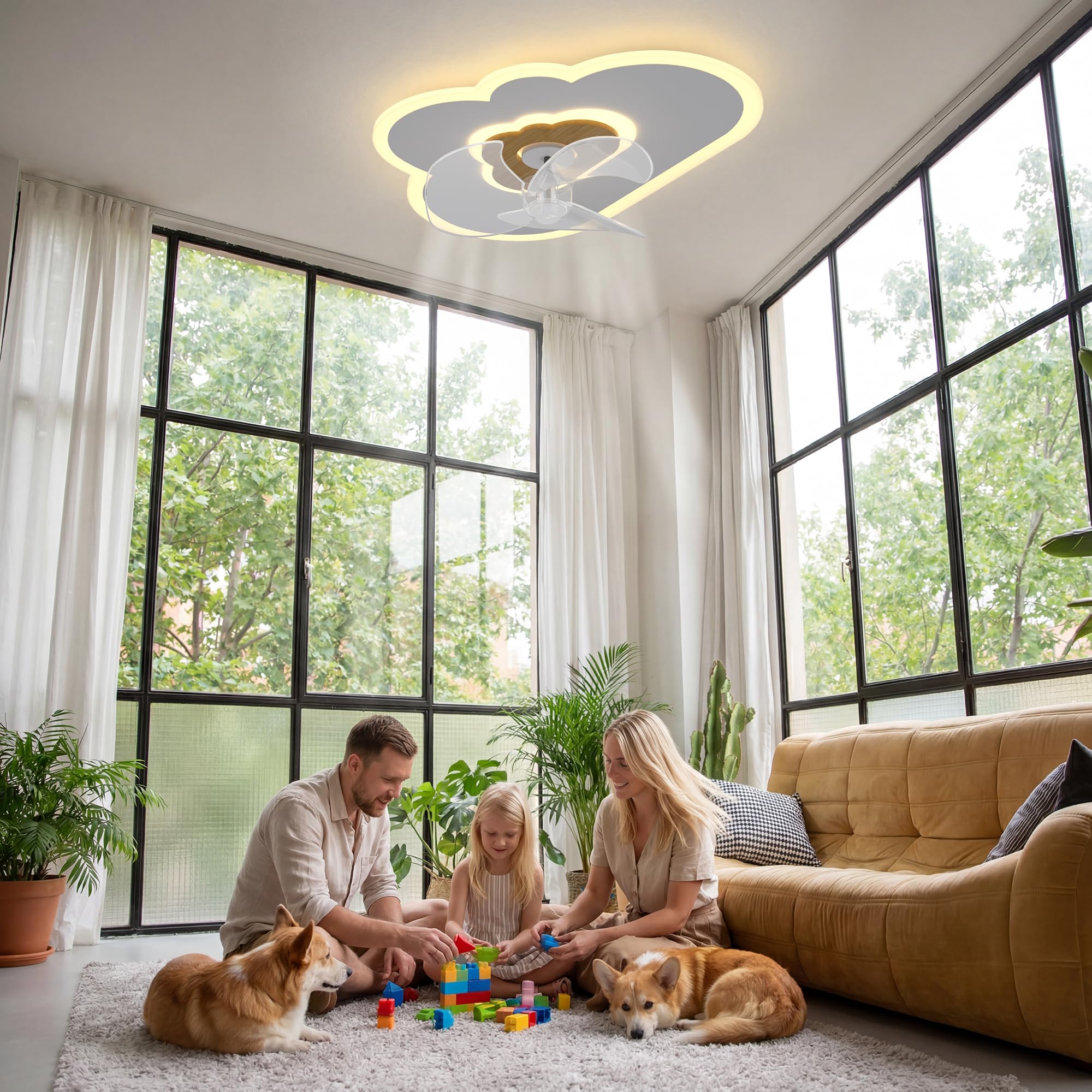 Deckenventilator mit Beleuchtung Dimmbar Wolken Ventilator Deckenleuchte Holz LED Fan Deckenventilator Mit Fernbedienung 52W 6 Wind Moderne Deckenventilator Licht Für Wohnzimmer Schlafzimmer,60CM