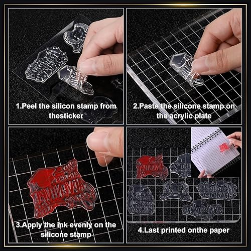 Miniatura 3 de Juego de 6 hojas de sellos transparentes de silicona para graduación, juego de sellos acrílicos, herramientas con líneas de cuadrícula,