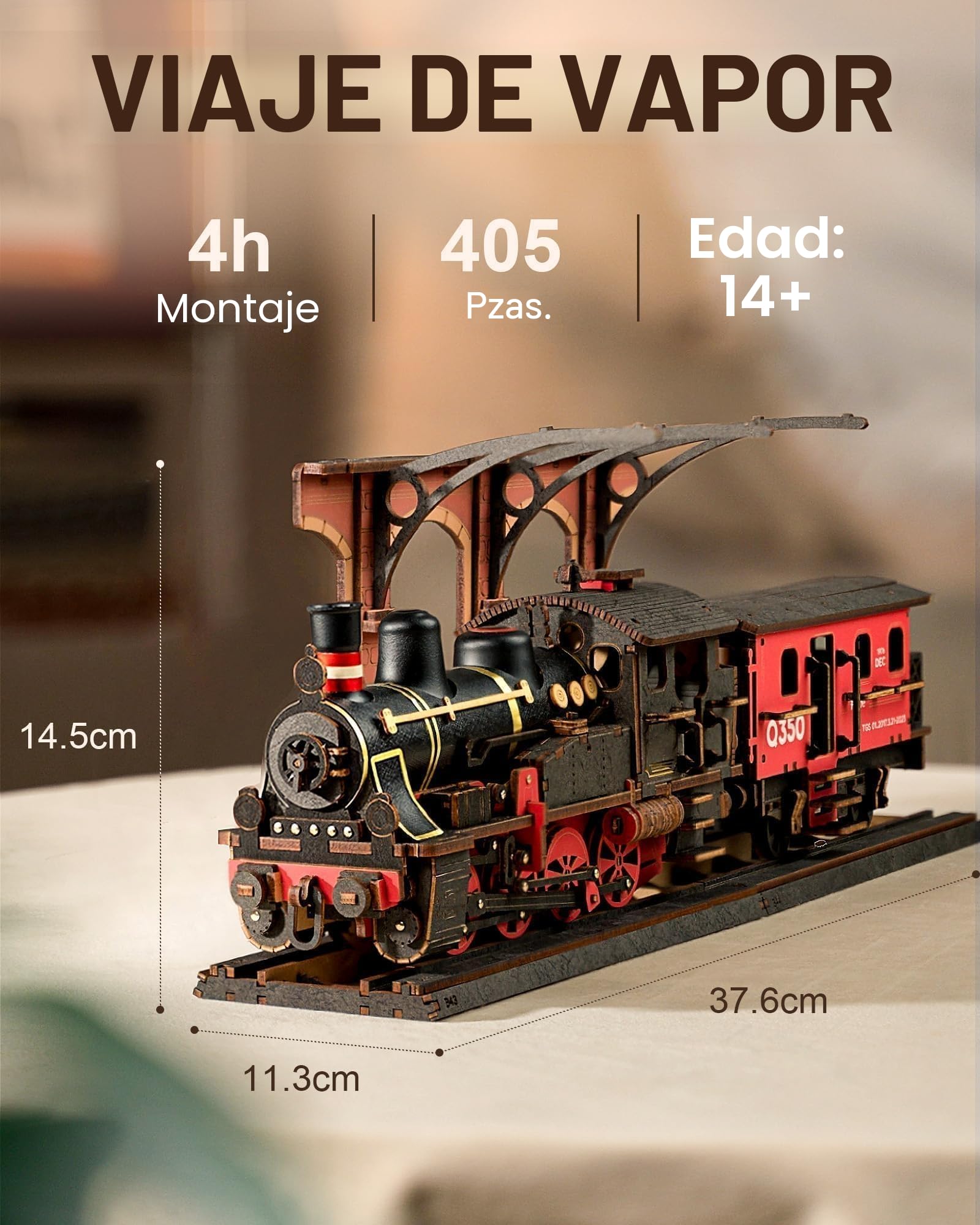 ROWOOD Puzzle 3D Madera Tren A Vapor, Maquetas para Construir De Modelo De Tren De Madera para Adultos, Set De Manualidades Vintage, Regalos De Cumpleaños Y Navidad DIY para Hombres Y Niños