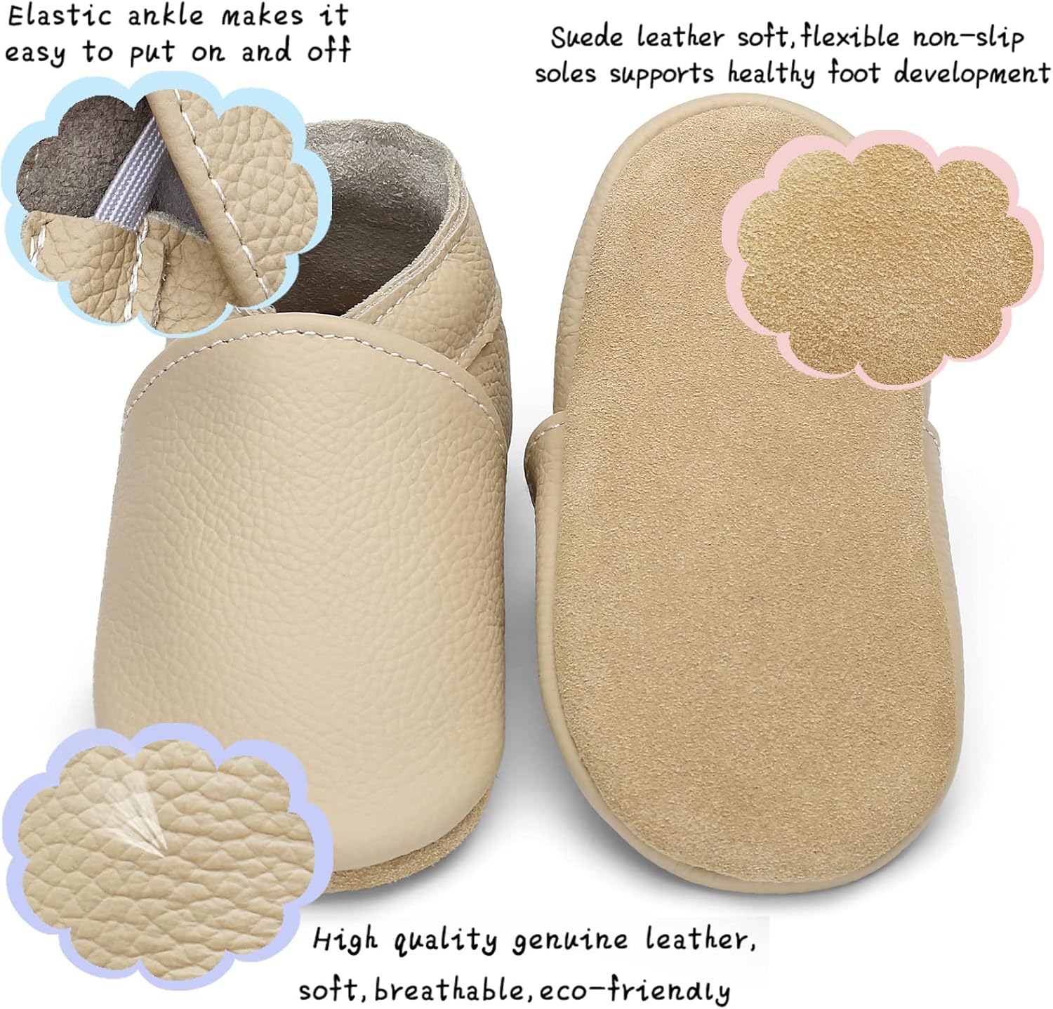 OWLOWLA Soft Sole Baby Shoes - Leather Baby First Walking Crib Shoes Slip-on Moccasins Infant Toddler Pre-Walker Shoes for Boy Girl - Image 4