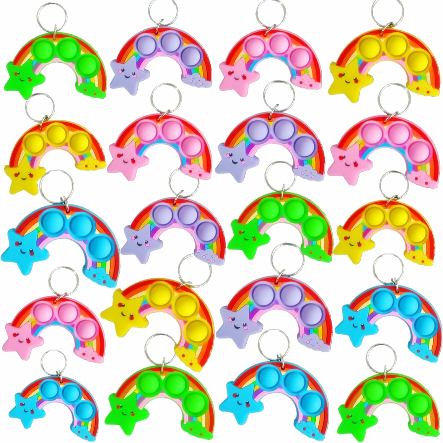 30 Packs Bulk Rainbow Shape Fidget Bubble Mini Pop Fidget Keychain，Summer Birthday Party Favors Supplies and Student Prizes