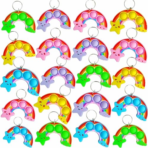 Paquete de 24 juguetes para ansiedad a granel con forma de arco iris para adultos y niños, suministros de fiesta de cumpleaños y premio de burbujas
