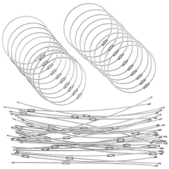50 Pieces Steel Wire Keychain, Plastic Coated Metal Key Ring Loop, Luggage Tags Loops, Multi-Purpose Stainless Steel Key Ring. 2mm Twist Barrel. Length 25 cm Silver