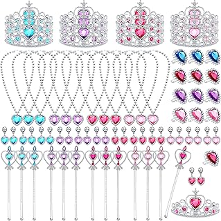 Chunyin 12 Princess Jewelry Toys Princess Pretend Play Set Princess Jewelry Party Favors Costume Jewelry for Girls Dress up Party Favors, Crown Wand Ring Earring Necklace, 4 Colors - Buy now