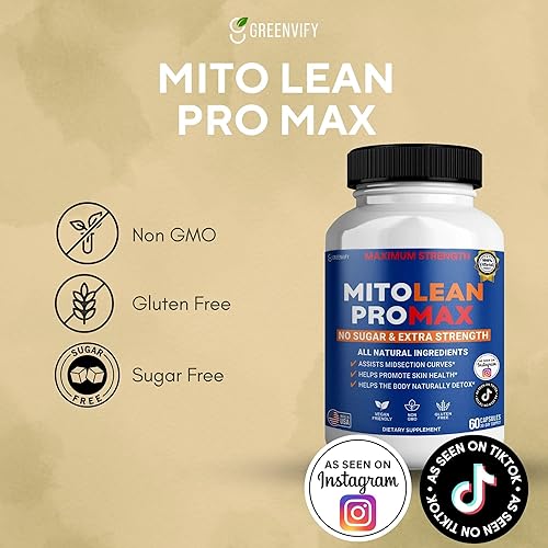 Miniatura 2 de MitoLean ProMax Suplemento de máxima fuerza, 60 cápsulas, todos los ingredientes naturales, sin azúcar, vegano, sin gluten, fabricado en Estados