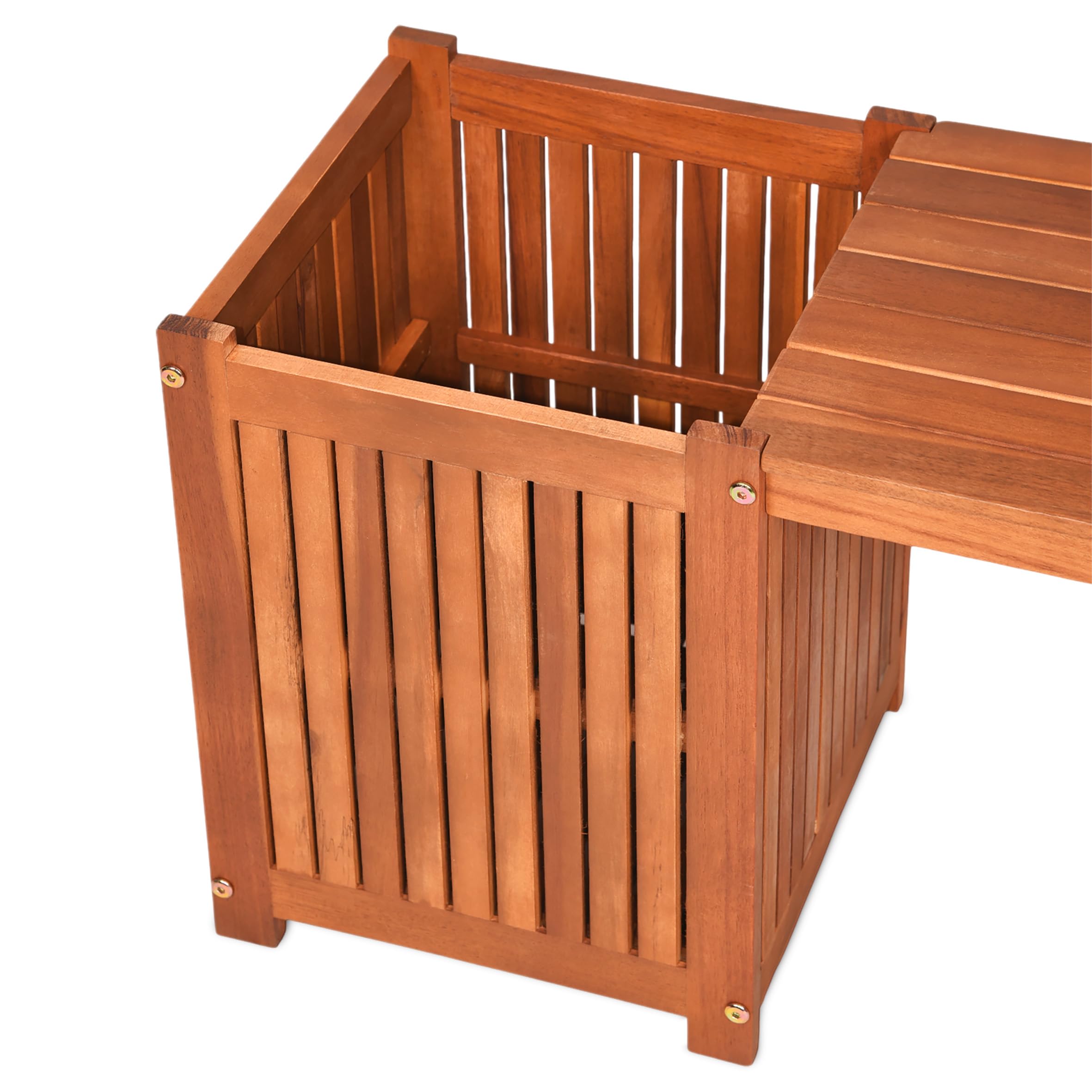 Spetebo Banco de madera de acacia con jardinera integrada – 150 x 40 cm – Banco de jardín con maceta de madera FSC – Banco para flores, banco de parques, banco de madera con macetero, muebles de