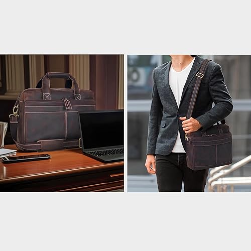 Vista 40 de Oak Leathers Leather Messenger Bag for Men and Women - Laptop Briefcase Bag For College, Office, Adjustable Shoulder Strap Nuez