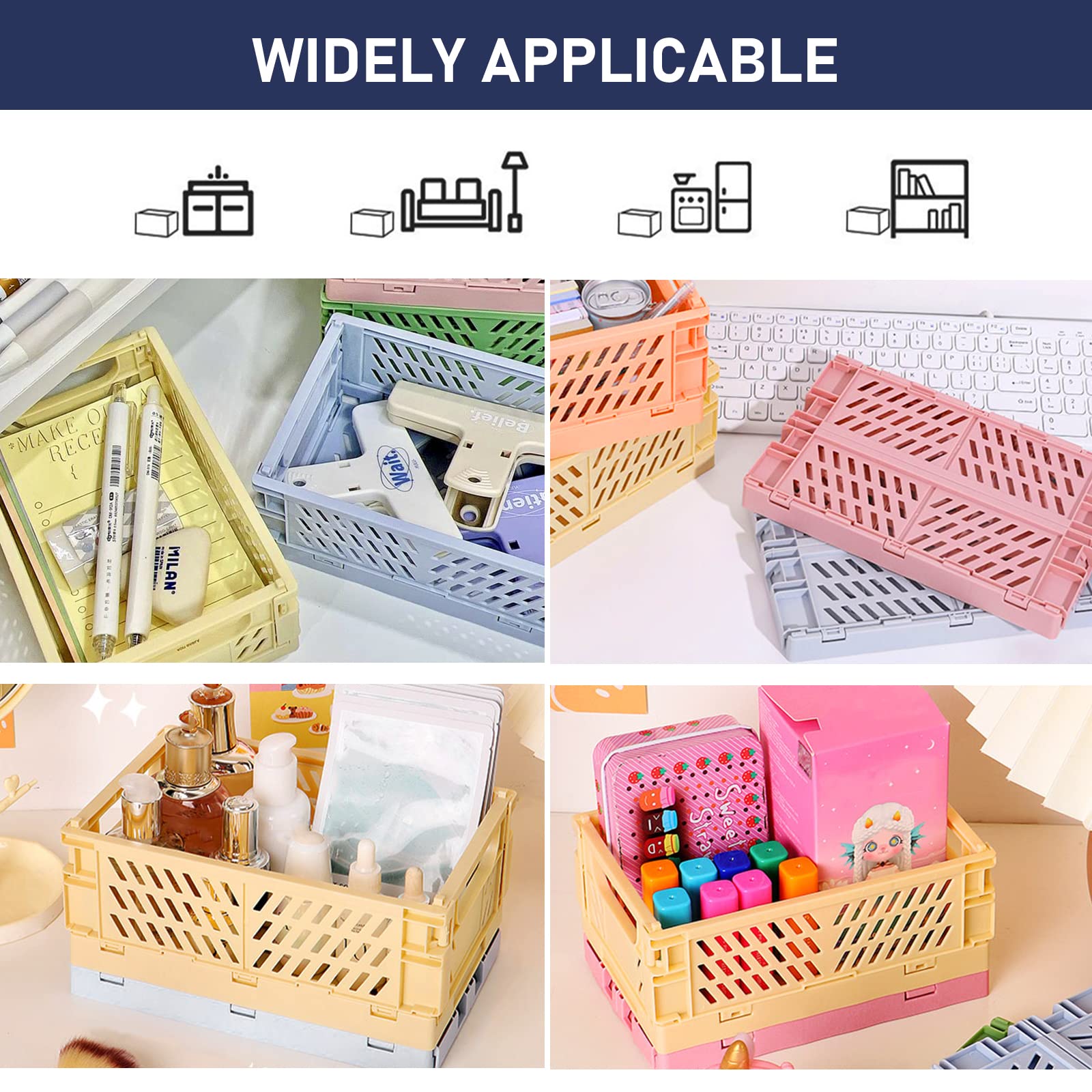 Cestas Plegables de Plástico, 5 Piezas, Almacenamiento Apilable para Hogar, Cocina, Aula, Dormitorio, Baño, Oficina (15 x 10 x 5,8 cm)