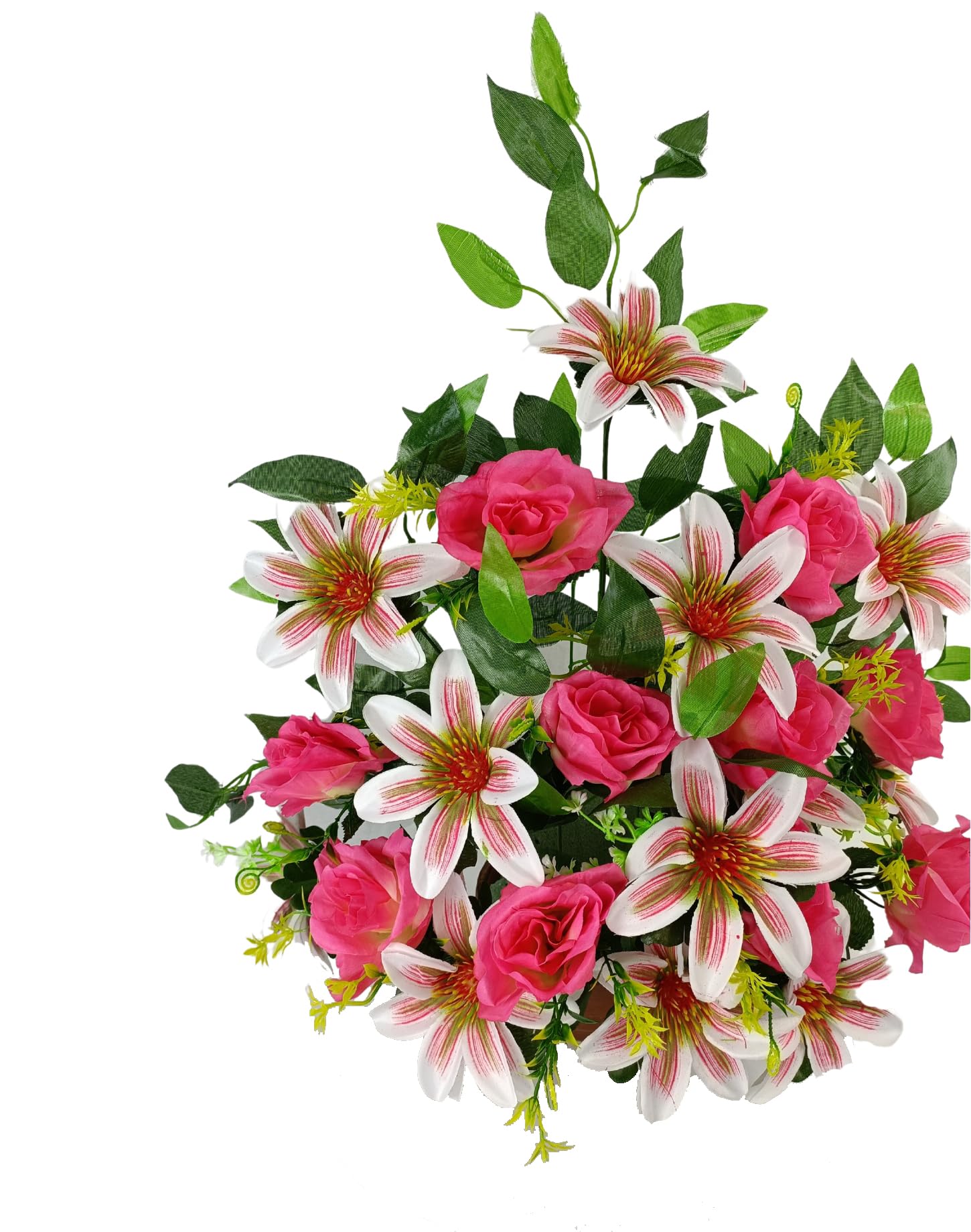 DRW Centre de Fleurs artificielles pour cimetière Roses et Dahlias Roses 60x40 cm