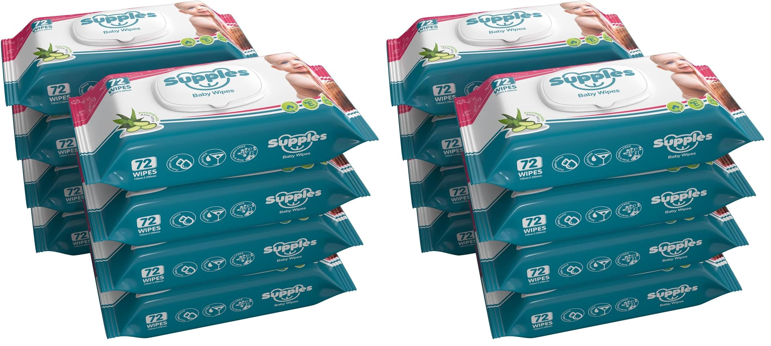 Amazon Brand - Supples Baby Wet Wipes with Lid | 576 Wipes | 72 Wipes x 16 Packs | Enriched With Aloe Vera and Vitamin E | Alcohol-Free and Paraben-Free | Pure Water-Based formulation-image-23
