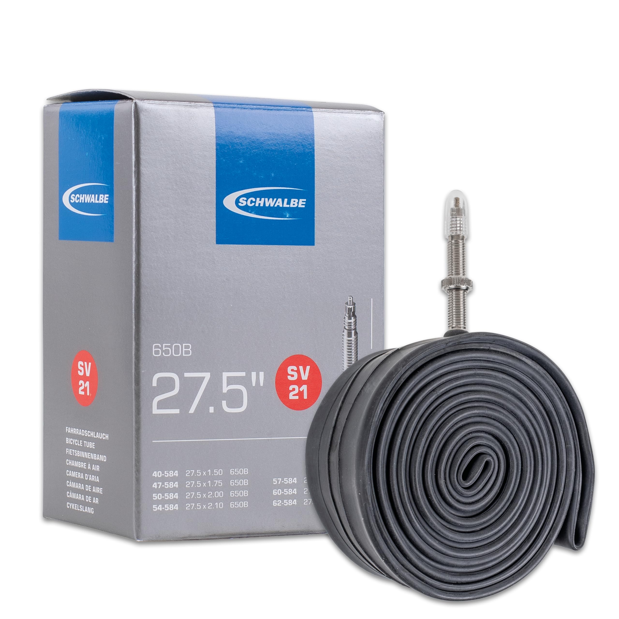 Schwalbe Fahrradschlauch Nr. 21 – MTB Schlauch 27.5 Zoll (ETRTO 40/62-584) – für AV oder SV Ventil – langlebig & luftdicht – Butylschlauch für Mountainbikes