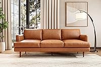 Valencia Grosseto 87" 3-Seater Cognac Leather Sofa | Mid-Century Italian Nappa Full Grain Couch, Double Stitched, Removable Cushions, Pet-Friendly