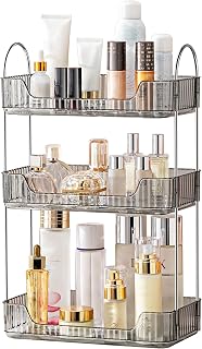 Akinbas 3-Tier Grey Bathroom Organizer: Spacious Countertop Tray for Makeup, Perfume, Skincare on Vanity Dresser
