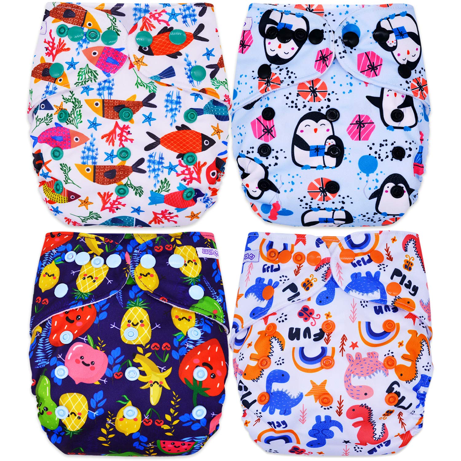 Bembika Baby Pocket Cloth Diapers Without Inserts, Reusable Cloth Diapers Washable Fitted Diapers One Size Adjustable Reusable Nappy for Baby Girls and Boys (4 Combo) (No Inserts Included) 4L-image-32
