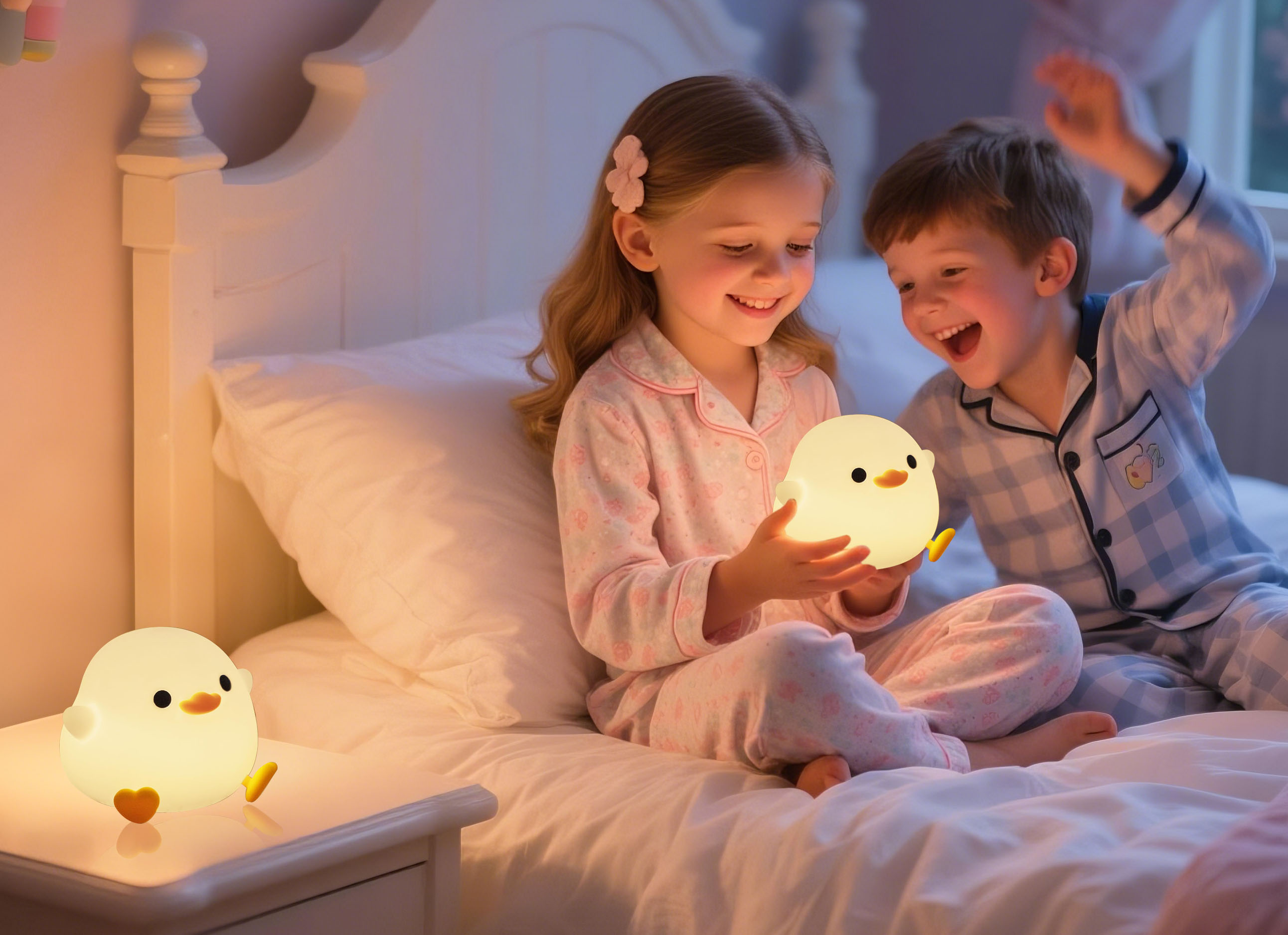 HAPPYBAG Cute Pea Duck Night Light,Duck Lamp,2 Levels Dimmable 