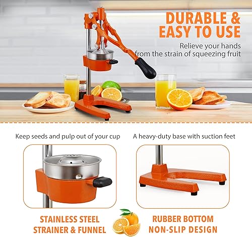 Miniatura 6 de Prensa manual de hierro fundido de hierro fundido extra alta de 19 pulgadas de altura, manual, naranja, cítricos, limón, lima, pomelo, granada, jugo