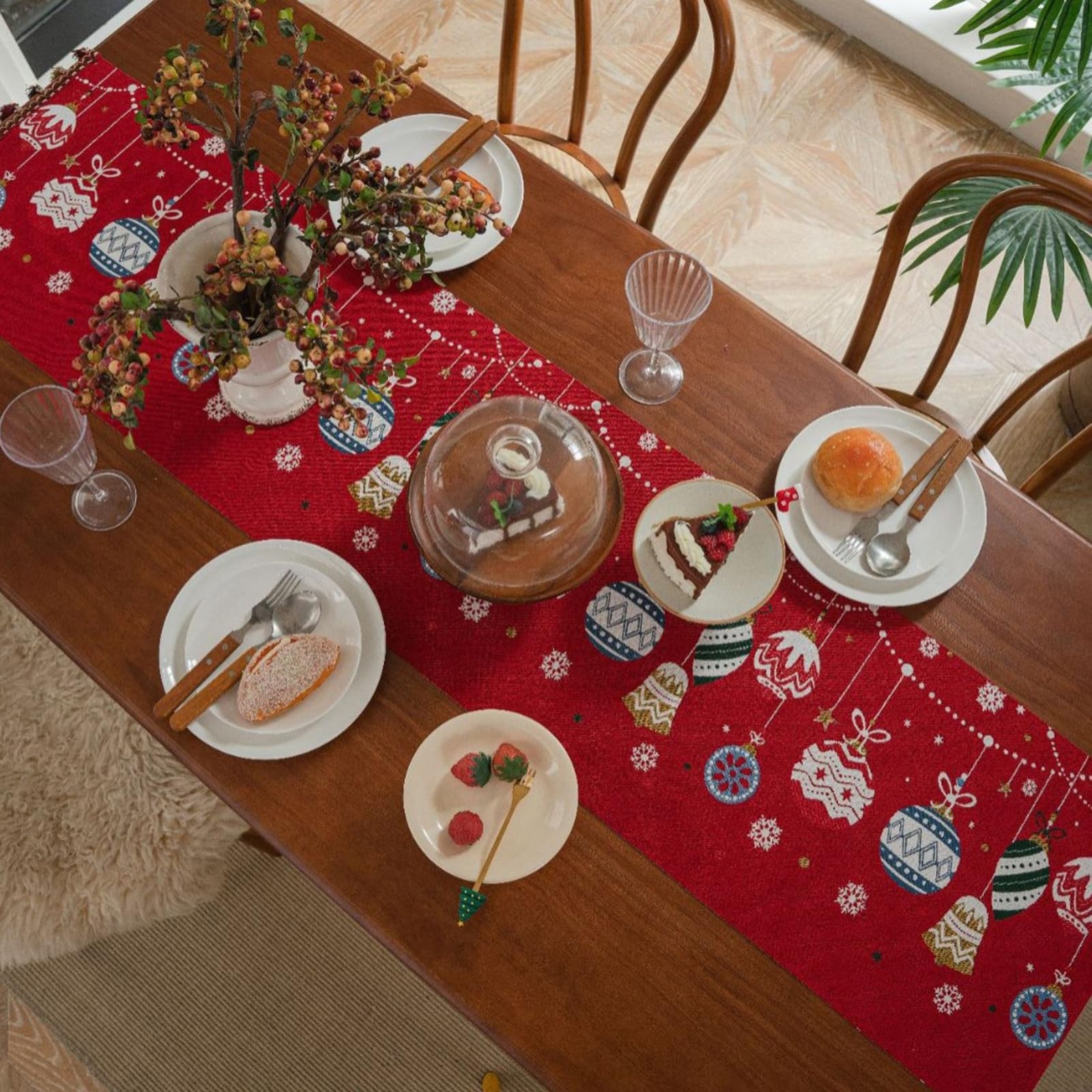 Tischläufer Landhausstil Polyester, Tischläufer Wohnzimmer 35x350 cm, Weihnachtsmuster mit Quasten