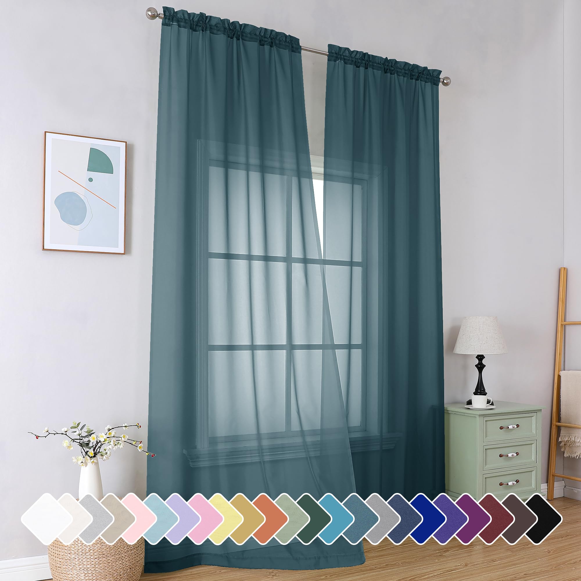 Simplebrand Dusty Blue Sheer Curtains 96 Inches Long 2 Panels for Bedroom