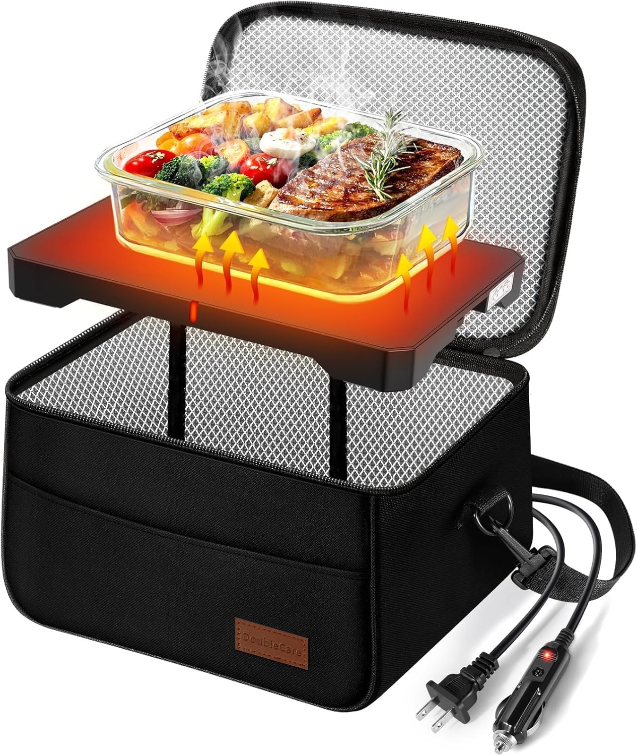 DoubleCare Portable Microwave, 12V/24V/220V 3-in-1 Car Heated Lunch Box, Mini Electric Lunch Box Food Heater, Portable Oven for Office, Work, Home, Travel, Car