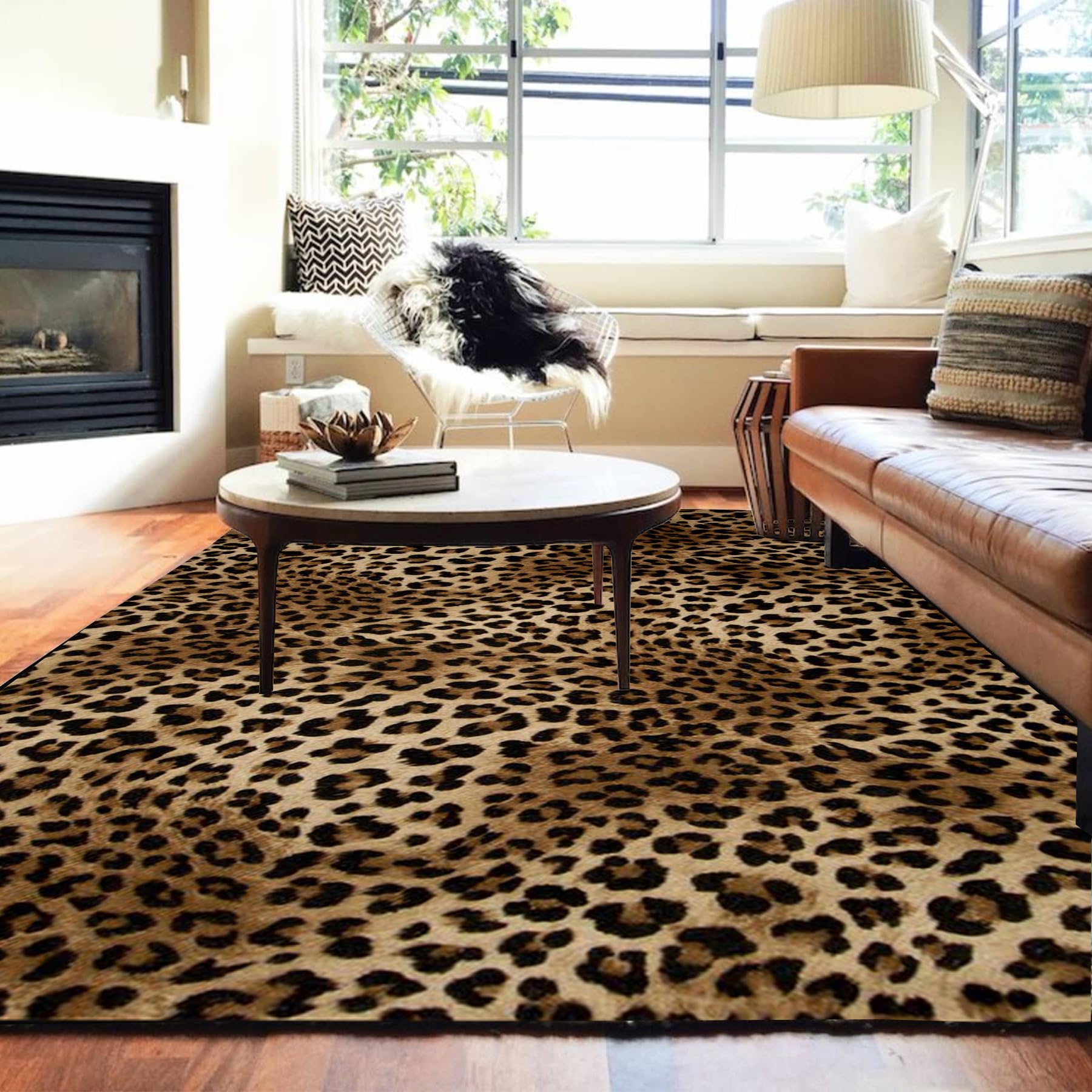 Aukib Leopard Rug 6x9 Washable Area Rug Soft Large Bedroom Rug Non Slip Living Room Rugs Leopard Print Low-Pile Indoor Carpet for Den Dorm Playroom（