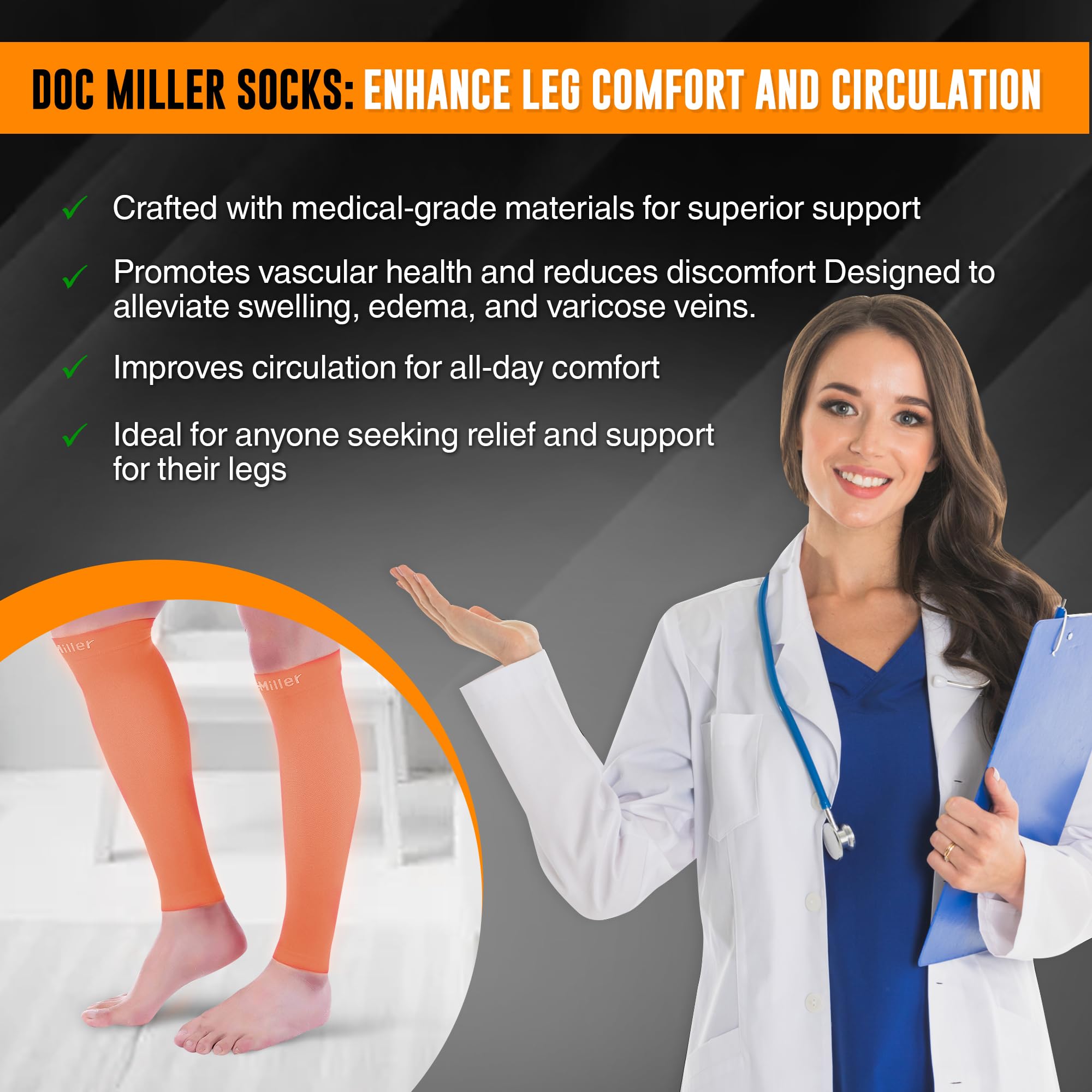 Doc Miller Manicotto di compressione premium per polpaccio, 1 paio, 20-30 mmHg, forte supporto