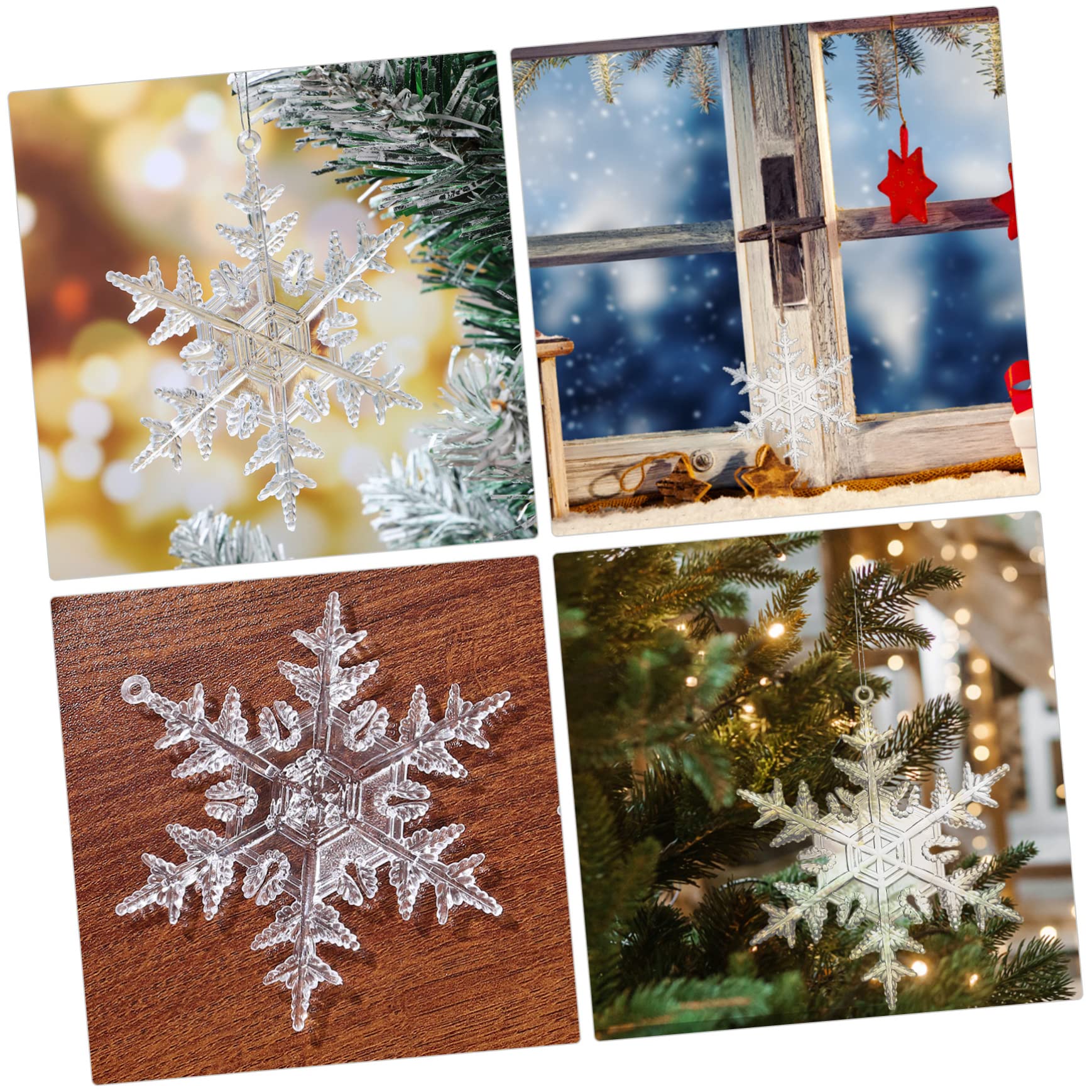 MAGICLULU 4 Ensembles Pendentif Flocon De Neige Transparent Décoration Suspendue Flocon De Neige Flocons De Neige Suspendus Étincelants Noël Lumières De Fête en Plein Air 18 Pièces * 4