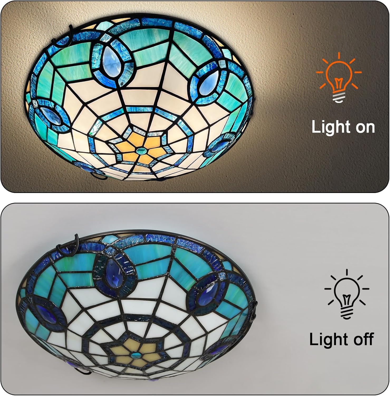 ARTZONE Tiffany Ceiling Lights, Stained Glass Ceiling Light 2-Lights 12 Inch Tiffany Flush Mount Ceiling Light for Bedroom Dining Living Room Entryway Foyer