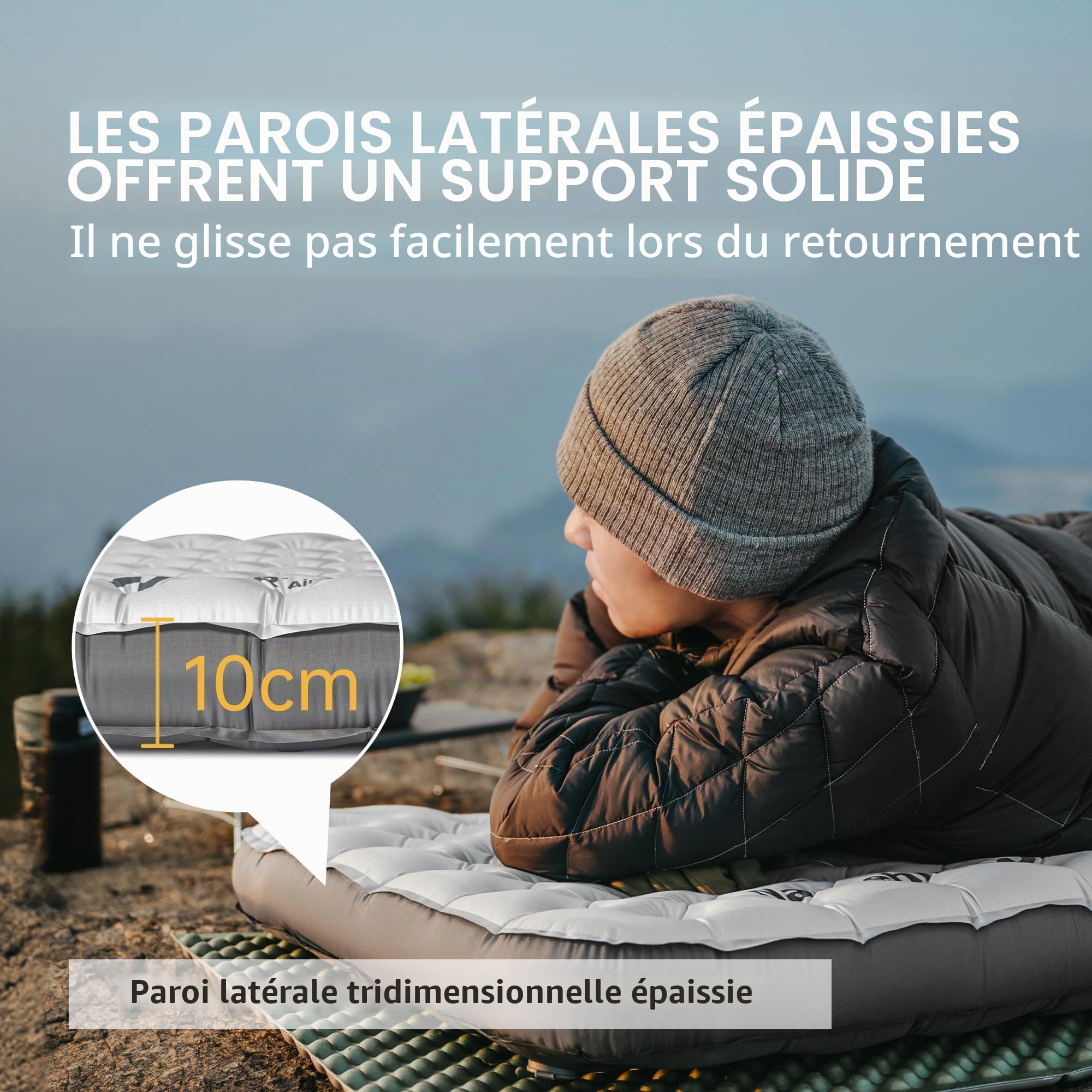 Naturehike Thermal 6,5 R Matelas de Camping résistant au Froid avec parois latérales, 4 Saisons, 10 cm d'épaisseur, Ultra léger, Auto-gonflant, Durable, avec Sac Gonflable