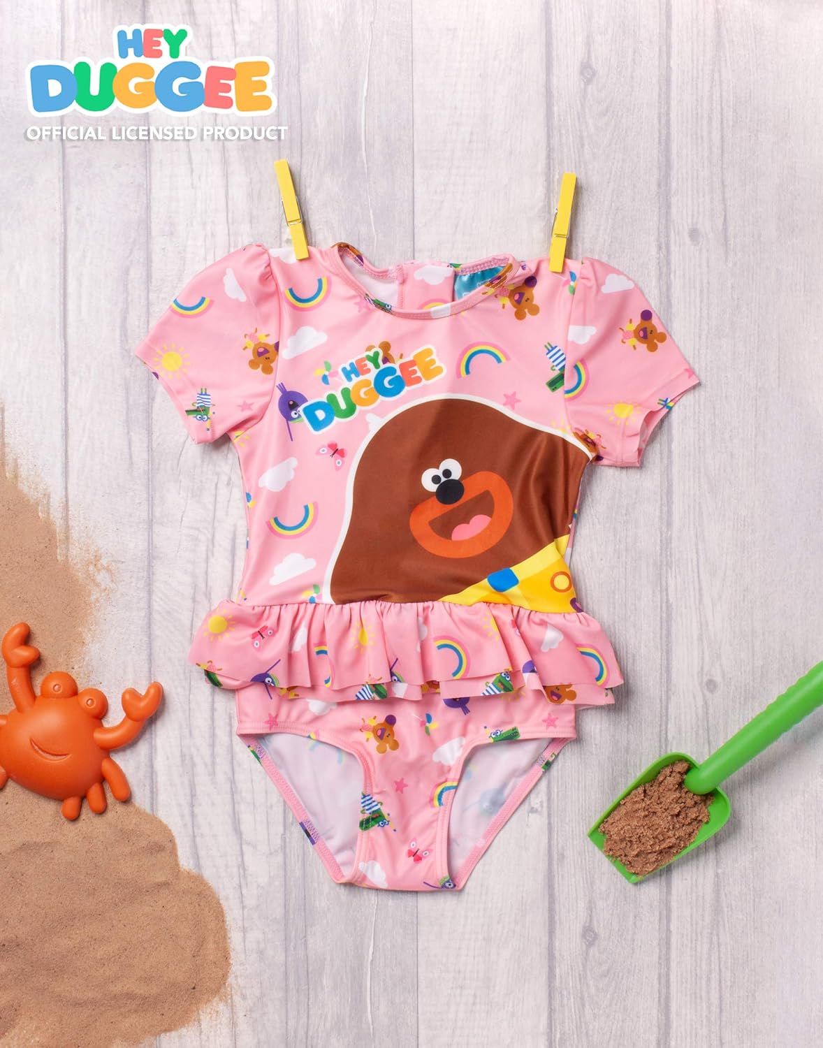 Hey Duggee Swimsuit Girls Cbeebies Pink Frill Sunsafe Swimming Costume Kids