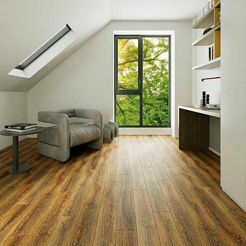 Miniatura 4 de LaCheery Azulejos de piso de 36 x 6 pulgadas, color marrón, con aspecto de madera, impermeables, tablones de vinilo, adhesivos para azulejos de