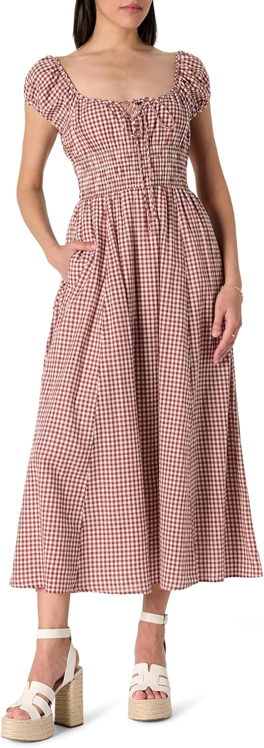 The Drop Womens Melody Cap Sleeve Tie Front Cotton Dress